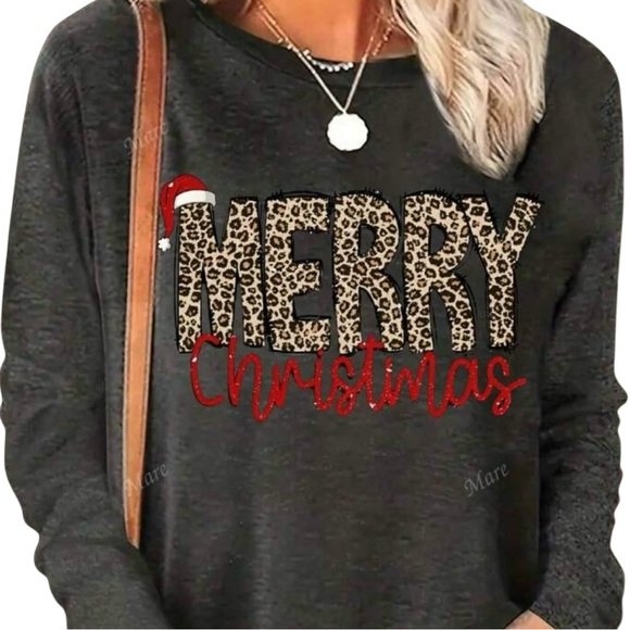 unbranded Tops - Leopard Print Merry Christmas Long Sleeve Top NWOT